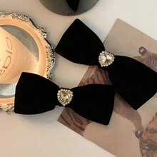 2 Pcs Stone And Pearl Decor Hair Clips - Black - View 5