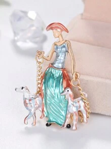 Fashionable Modern Girl Shaped Brooch, Versatile Oil Drop Decor Zinc Alloy Clothing Accessory - Blue - View 3