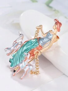 Fashionable Modern Girl Shaped Brooch, Versatile Oil Drop Decor Zinc Alloy Clothing Accessory - Blue - View 4