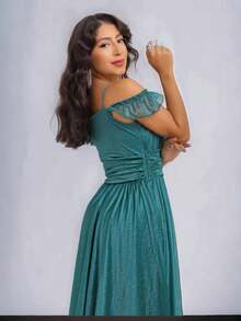 Vestido De Dama De Honor Para Ceremonias Y Graduaciones Con Manga De Volantes, Completamente Con Volantes En Terracota, Oliva, Marsala, Rosa Serenity, Verde Petrolero Y Azul - Verde militar - Ver 2