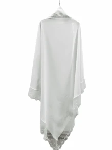 1pc Ladies' Long Lace Trimmed Hijab Scarf With Large Head Coverage - Madinah Style - White - View 3