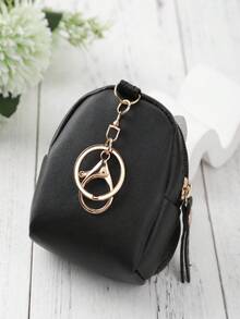 黑色可愛貓頭鷹包鑰匙包迷你書包卡片套鑰匙扣掛飾女士錢包PU皮幣包包鑰匙鏈禮物錢包鑰匙鏈 - 黑色 - 查看 4