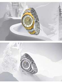 Lookworld經典時尚情侶手錶,鑲嵌鑽石和日曆顯示,石英手錶 - 金色 - 查看 4