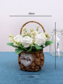1 Rổ Thủ công Dệt Chất vải Với 7 Heads Hoa hồng nhân tạo Hoa In Nồi , Mô phỏng Thực vật Đối với Bàn Đồ trang trí , Thích hợp Đối với Cặp đôi Qủa tặng , Nhà  Trang trí , Lễ cưới , Sinh nhật , Buổi tiệc Và Trang trí lễ hội - trắng - Xem 5