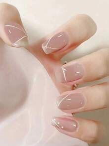 24pcs Ice Pearl Design Nail Tips Set With 1pc Jelly Glue & 1pc Nail File, Suitable For Daily Wear Of Girls And Women - Multicolor - View 1