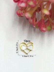 10pcs Gold-based Rhinestone Bowknot & Heart Shaped Nail Art Decorations - White - View 6