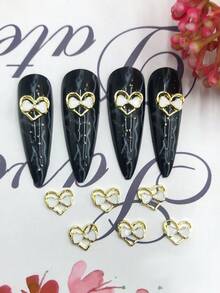 10pcs Gold-based Rhinestone Bowknot & Heart Shaped Nail Art Decorations - White - View 5