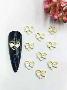 10pcs Gold-based Rhinestone Bowknot & Heart Shaped Nail Art Decorations - White - View 3