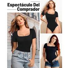 Body de Manga Corta Sin Costuras para Mujer, Ropa Moldeadora con Control de Barriga, Tanga, Moldeador de Cuerpo - Negro - Ver 6