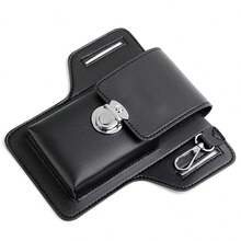 男士多功能薄款手機腰袋,帶香煙盒,鎖匙扣,配戴腰帶 - 黑色 - 查看 3