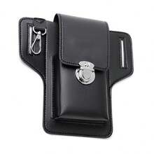 男士多功能薄款手機腰袋,帶香煙盒,鎖匙扣,配戴腰帶 - 黑色 - 查看 2