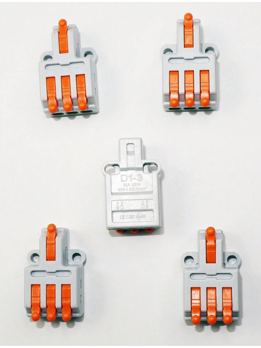 5 pcs Lever Wire Connector, DIY Mini Splicing Compact Wire Connectors,1 in 3 out Quick Terminal Block, Splicing Connectors for Circuit 0.08-4mm2 AWG 28-12 (Orange Gray ) - Orange - View 1
