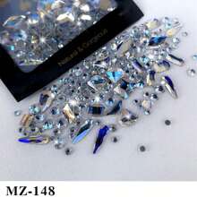 150 颗平底圆形水钻加 20 颗平底奇形大方晶锆石黑色蓝色月亮指甲水钻 DIY 指甲饰品指甲宝石美甲用品指甲