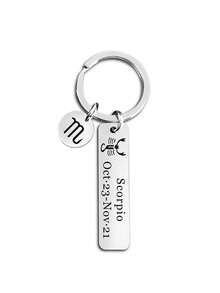 不鏽鋼時尚黃道帶狀圖案吊墜鑰匙扣1入組天蠍座、射手座、摩羯座鑰匙扣手提袋吊飾,面向女士、菜鳥和白領工作者、紳士,不分男女皆宜的鑰匙鍊,適用於聖誕感恩節生日禮物 - 銀色 - 查看 2