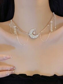 1個輕奢甜美酷感合金3D心形鑲鋯石項鍊，女士情人節日常手鍊