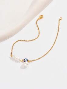 1pc Fashionable Minimalist Design Faux Pearl & Eye Charm Chain Anklet - Multicolor - View 4