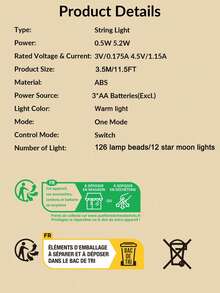 1 Bộ Của 6 cái Ngôi sao & 6 cái Mặt trăng Hình dạng 3.5M Ấm áp Ánh sáng 128LED Mặt trăng & Ngôi sao Rèm Nàng tiên Đèn Chuỗi  , Thích hợp Đối với Nhà  Ngày lễ Giáng sinh Lễ cưới Buổi tiệc Sân trong Bãi cỏ Đồ trang trí - Trong sáng - Xem 12