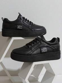 新款時尚女戶外滑冰鞋休閒運動鞋厚底增高春秋 - 黑色 - 查看 1