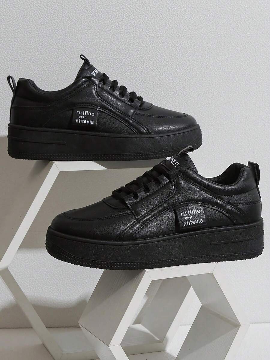 新款時尚女戶外滑冰鞋休閒運動鞋厚底增高春秋 - 黑色 - 查看 1