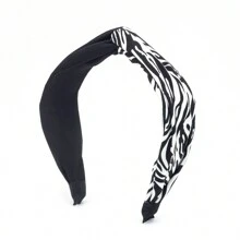 1 件黑白女豹紋和條紋設計交叉結寬髮帶,復古簡約風格,適合戶外佩戴 - 黑與白 - 查看 6