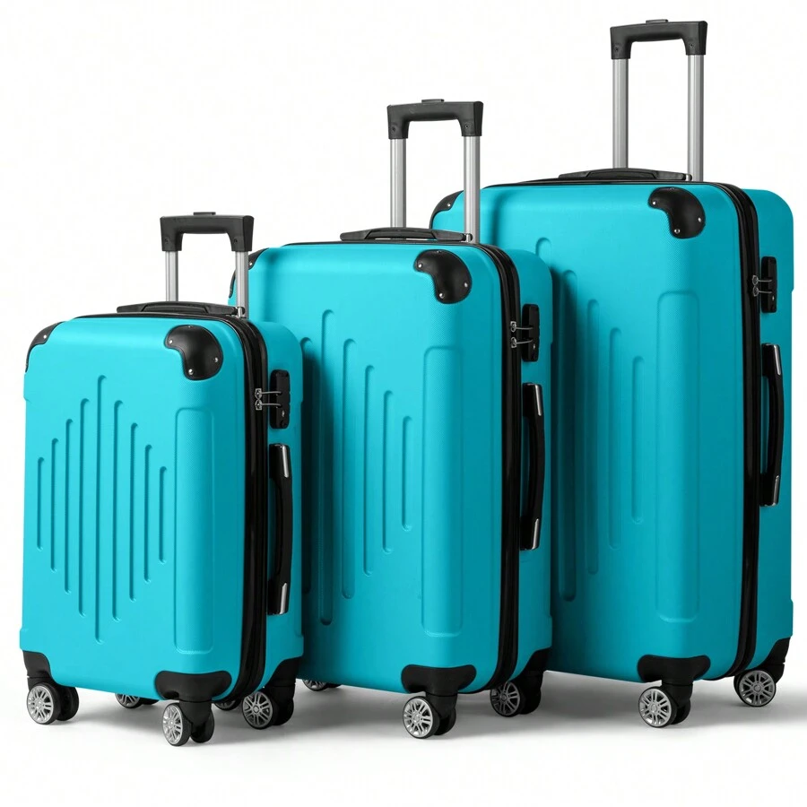 3 Piece Luggage Set, Carry on Suitcase Sets Hardside Lightweight Spinner with TSA Lock, Butter Yellow - Sea Blue - View 1