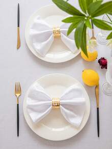 6入組純色提花編織晚餐餐巾 - 白色 - 查看 1