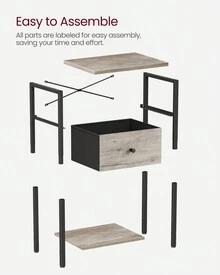 Nightstand With Drawer, End Table, Bed Side Table, Small Table, Tall Night Stand With Fabric Storage And Shelf For Bedroom, Dorm, Easy Assembly - 坯布和黑色 - 查看 7