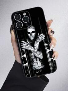 1入組黑邊霧面TPU殼，印有蘇醒的骷髏圖案，全面覆蓋，防塵防水，適用於iPhone 7/8/11/12/13/14/15/X/Xr/Xs/Plus/Pro/Pro Max/Se2/Mini系列手機 - 彩色 - 查看 6