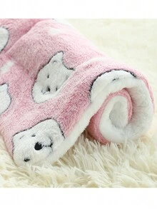 1pc Thickened Pet Sleeping Mat, Pet Autumn And Winter Warm Pad, Suitable For Large And Small Pets Home Use (Random Bear Head Pattern) - Pink - View 4