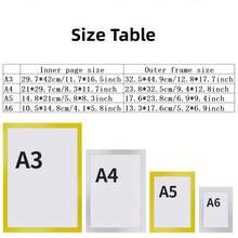 1pc A4 Size Rectangle Magnetic Photo Frame For Wall Hanging, Refrigerator Or Window. Suitable For Kids' Drawings, Home Photos, Pictures Displaying - Gold - View 2