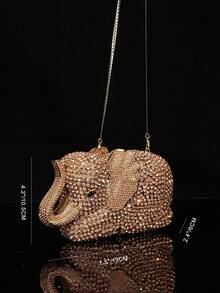 Glittering Evening Bags, Gift, Fashionable & Luxurious, Heavy Duty, Mini Jeweled Rhinestone Sparkling Chain Shoulder Elephant Shaped Unique Dinner Party Bag, Suitable For Party, Wedding, Dance Party - Champagne - View 3