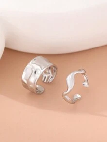 不銹鋼戒指復古優雅星星圖案時尚可調戀人開放式戒指女性珠寶情人節禮物 - 銀色 - 查看 4