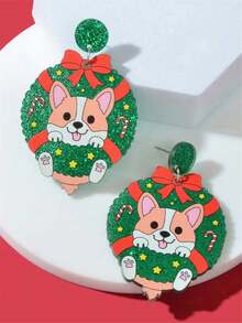 1 對可愛卡通紅色蝴蝶結薑餅卡哇伊小貓耳環小狗耳環時尚亞克力節日珠寶吊墜耳環適合女孩作為送給家人和朋友的禮物