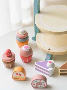 下午茶冰淇淋甜點架,模擬故鄉套裝,男女童木製故鄉禮物,寶寶生日禮物,早期教育拼圖玩具