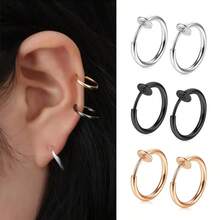 1 Par De Anillos Falsos De Acero Inoxidable Para La Nariz - Pendientes Falsos Sin Perforación Con Resorte Estilo Punk Con Clip De Resorte Circular De Acero Inoxidable Para La Oreja, Aretes Sin Perforación Con Clip En La Oreja - un par - Ver 6