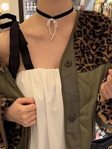 1 Miếng Thanh lịch Nhung Bowknot Trân châu Dây chuyền Đối với Cô gái tuổi teen , Phong cách Hàn Quốc Đơn giản Toàn trận Xương quai xanh Chuỗi - trắng - Xem 3