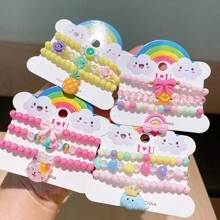 3pcs Acrylic Beaded Handmade Bracelets For Children, Colorful Cartoon Girl Design Jewelry Set - Multicolor - View 2