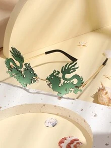 1 件男女通用金属时尚龙凤设计个性化时尚眼镜 - 綠色 - 查看 2
