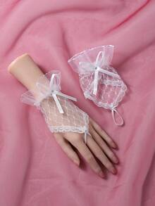 新娘配飾 女式婚禮與派對短版無指手套