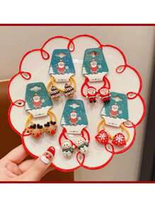 10入組聖誕裝飾頭髮圈,包括聖誕老人和麋鹿形狀的彈性頭髮圈,不會傷害頭髮 - 彩色 - 查看 3