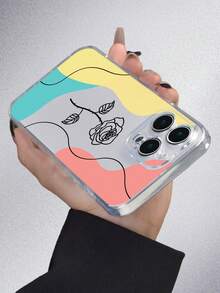 1入組線條藝術玫瑰設計2.0透明全覆蓋加厚保護防塵防水tpu手機殼,與iphone7/8/11/12/13/14/15/x/xr/xs/plus/pro/pro Max/se2/mini系列兼容 - 彩色 - 查看 4