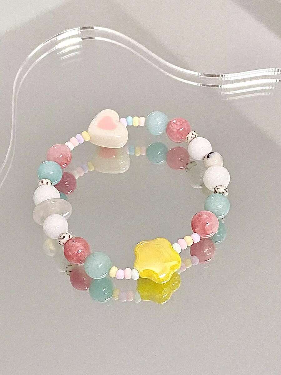 1 件甜美小清新可愛糖果色串珠手鍊兒童禮物 - 彩色 - 查看 1