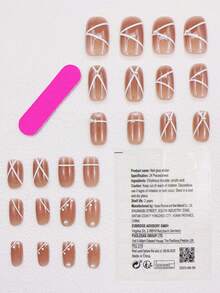 24pcs Ice Pearl Design Nail Tips Set With 1pc Jelly Glue & 1pc Nail File, Suitable For Daily Wear Of Girls And Women - Multicolor - View 4