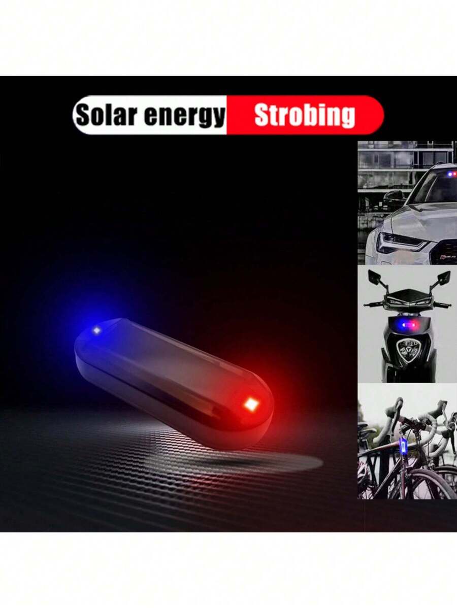 新款迷你太陽能警示燈led汽車閃光燈機車尾燈防盜燈自行車照明 - 紅色 - 查看 1