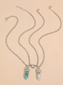 2pcs Luminous Stone Couple Necklace Set - Multicolor - View 3