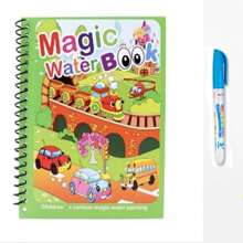 1 套儿童水彩画书，神奇涂色和绘画套装，教育和重复涂色水彩画玩具（笔和绘画书边框的颜色随机），回到学校 - 墨綠色 - 查看 2