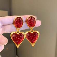 1對二手浪漫高端幾何造型耳環,適用於女性 - 紅色 - 查看 2