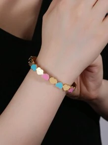 1入18k金鍍不鏽鋼多彩心形手鏈,時尚迷人飾品,適用於女性日常佩戴、節日禮品、情侶禮品 - 金色 - 查看 2