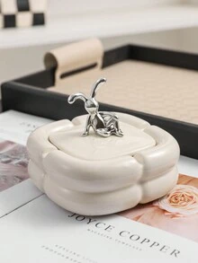 1個帶蓋防風陶瓷煙灰缸,兔子裝飾,適用於家居、辦公室、咖啡館使用 - 白色 - 查看 1