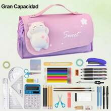 Estuchera Escolares Lapicera Gran Capacidad Organizadora - Morado - Ver 3